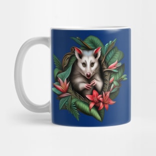 North American Opossum Surrounded By Carolina Lily Tattoo Art Mug